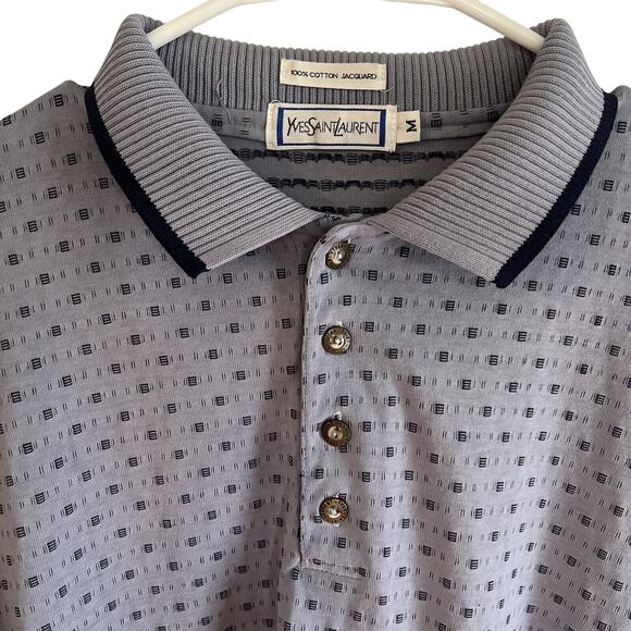 Yves Saint Laurent Other - Vtg Yves Saint Laurent Polo Shirt Men's Sz M 100% Cotton Blue Gray Geometric